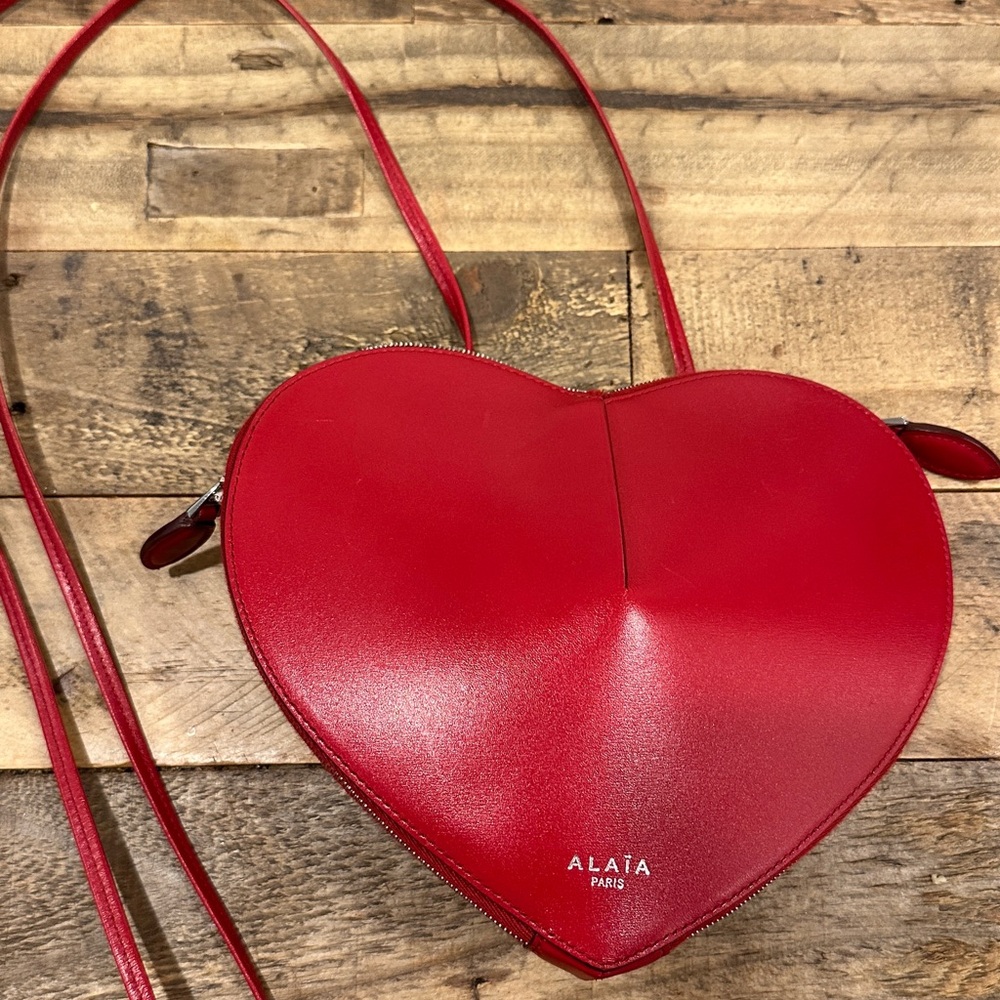 Alaia Calfskin Le Coeur Red Heart Crossbody Bag